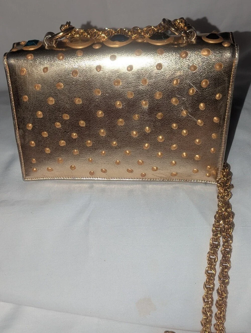 Vintage Meyers Gold Jeweled Metallic Crossbody with Multicolor Gem Accents